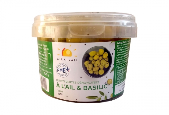 Olives vertes dénoyautées ail-basilic